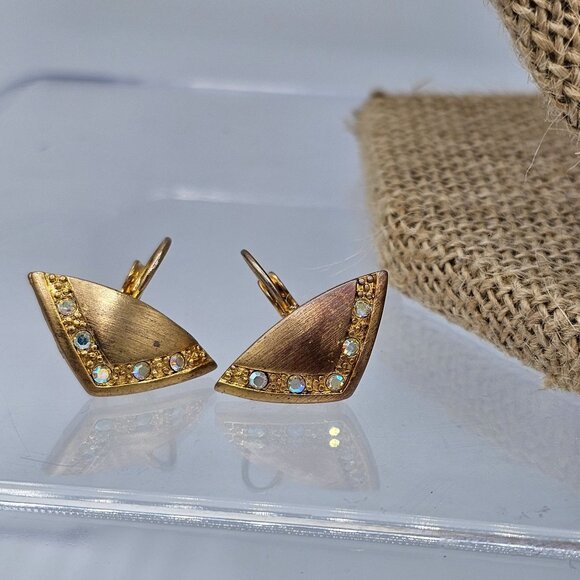 Vintage Gold-Tone Rope Chain Necklace & Clip-on Earrings Set Rhinestone Accents - Picture 3 of 4